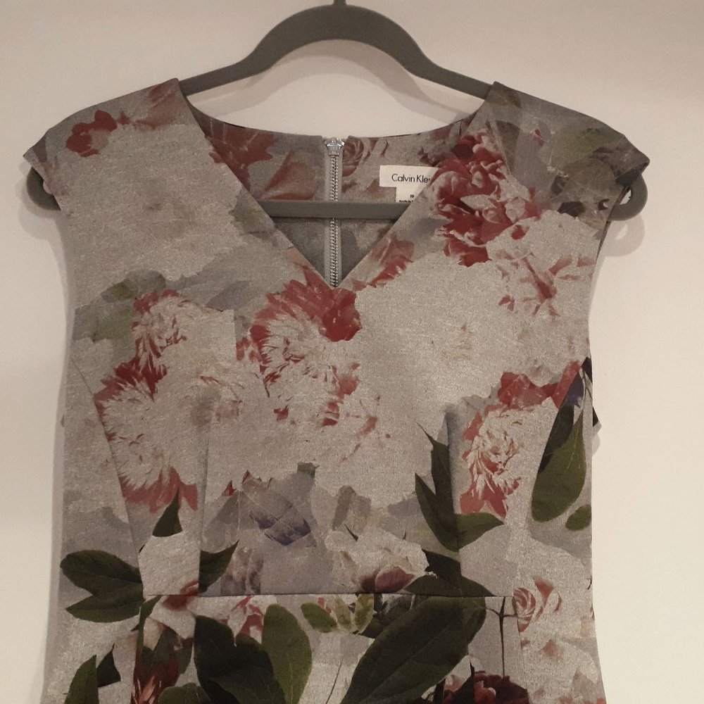 Grey floral-print Calvin Klein sheath dress size 10
